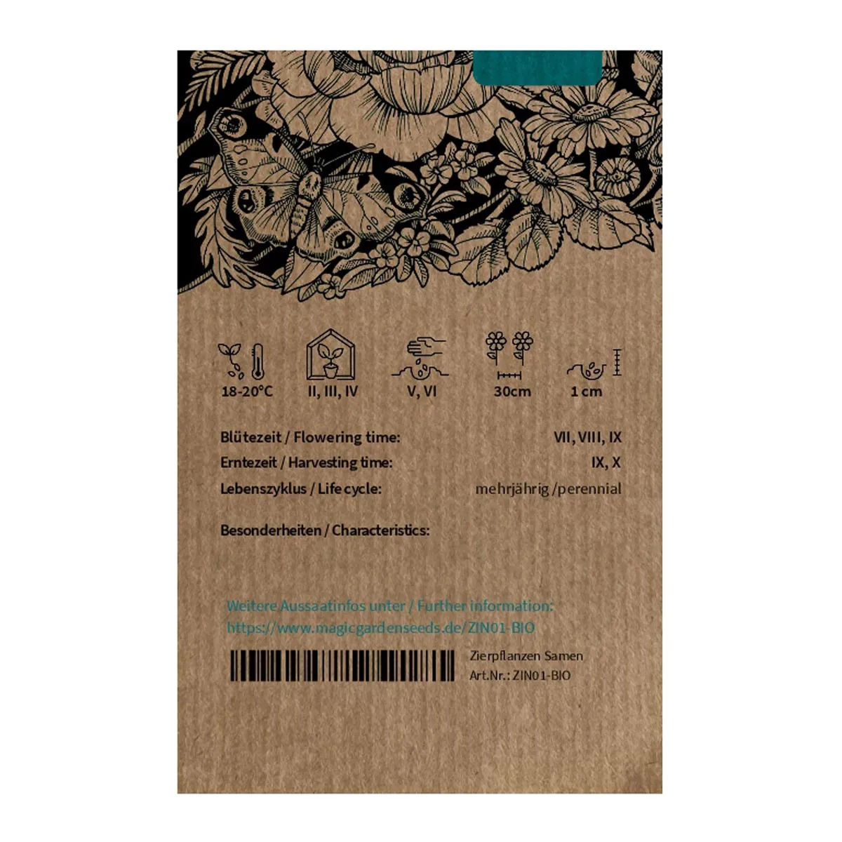 Niedrige Zinnie 'Dwarf Mix' (Zinnia elegans) Bio Saatgut