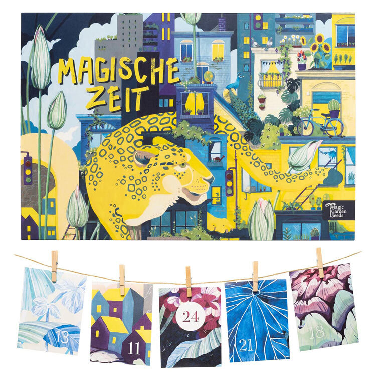 Bio-Saatgut-Adventskalender „Magische Zeit“ Urbanes Gartenglück mit Türchenkarten an einer Schnur