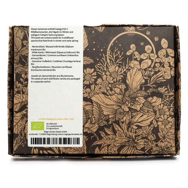 Wilde Vogelfutter-Blumenwiese (Bio) - Samen-Geschenkset mit 5 schnen  Wildblumensorten, die im Winter Vogelfutter bereitstellen